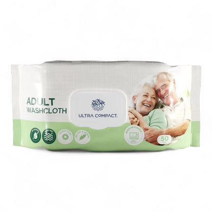 Ultra Compact Adult Washcloths – 50 Large Moisturizing Wipes | Alcohol & Paraben Free, Gentle Rinse-Free Cleansing for Elderly & Sensitive Skin - Damoo