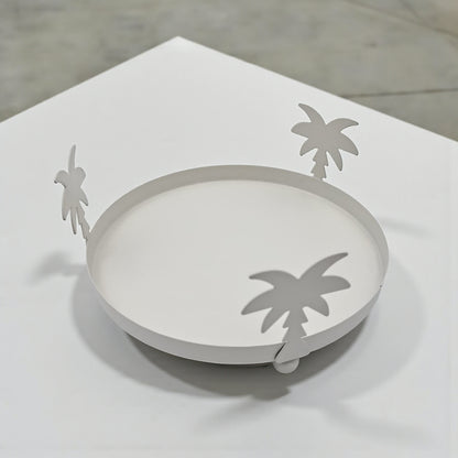 حامل كيك على شكل شجرة نخيل أبيض وذهبي بغطاء مقبب - صينية حلويات دائرية أنيقة من النحاس والزجاج | طبق تقديم مزخرف للكيك والتمر والحلويات