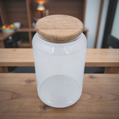 Glass Kitchen Storage Jar with Acacia Wood Lid | Airtight Borosilicate Container for Spices, Coffee, Sugar & Dry Goods | Modern Pantry & Countertop Organizer