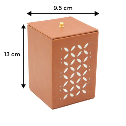 Decorative Faux Leather Storage Box with Lid – Brown Cutout Design Organizer for Home, Office, or Bathroom - Damoo