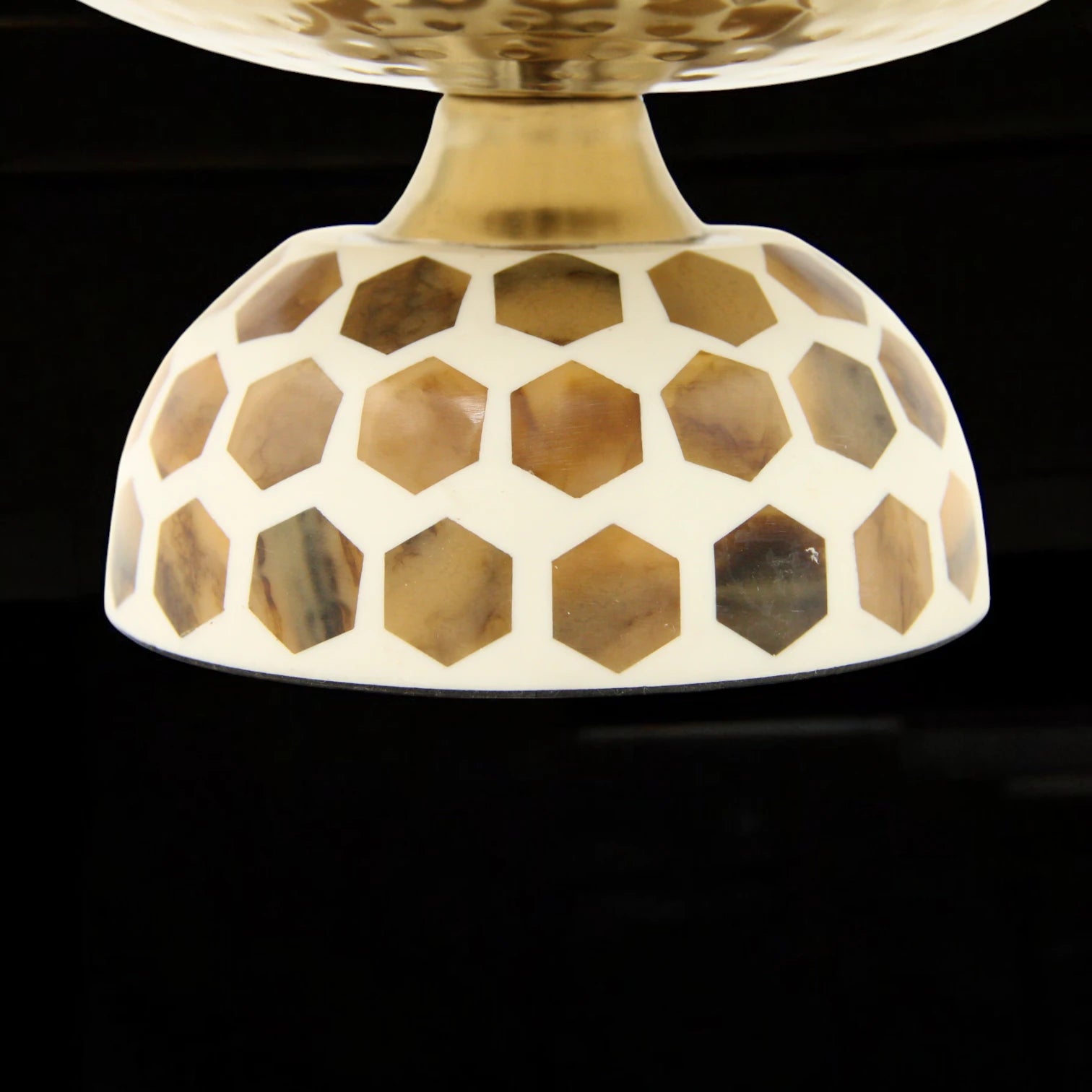 Decorative Hammered Stainless Steel Gold Bowl with Geometric Honeycomb Base – Luxe Metal Centerpiece for Modern Home Decor - Damoo