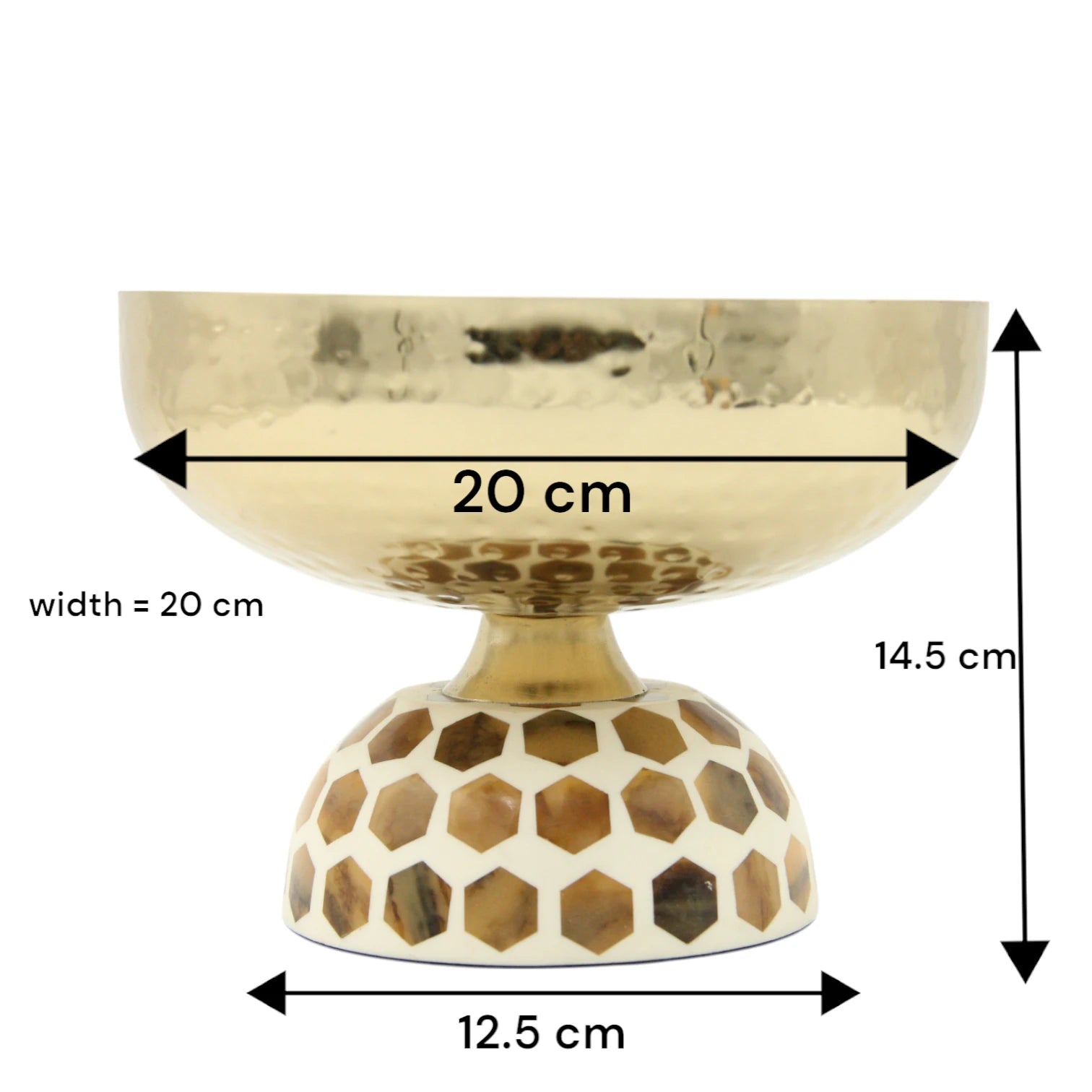 Decorative Hammered Stainless Steel Gold Bowl with Geometric Honeycomb Base – Luxe Metal Centerpiece for Modern Home Decor - Damoo