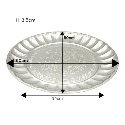 Decorative Stainless Steel Serving Plate – Round Embossed Tray with Floral Pattern – Durable & Rust-Resistant – Ideal for Sweets, Fruits & Events - Damoo