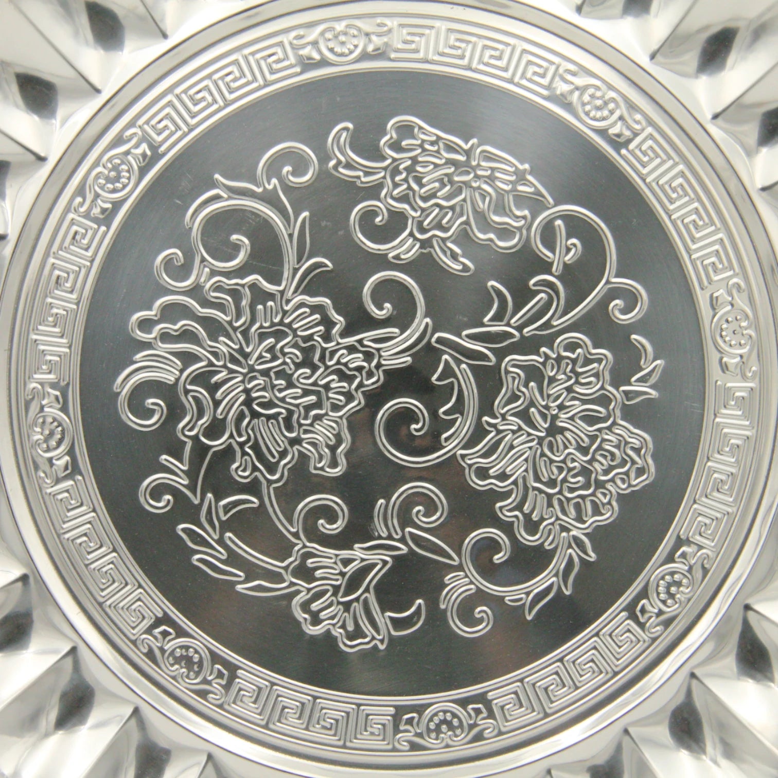 Decorative Stainless Steel Serving Plate – Round Embossed Tray with Floral Pattern – Durable & Rust-Resistant – Ideal for Sweets, Fruits & Events - Damoo