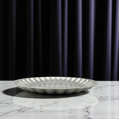 Decorative Stainless Steel Serving Plate – Round Embossed Tray with Floral Pattern – Durable & Rust-Resistant – Ideal for Sweets, Fruits & Events - Damoo