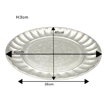 Decorative Stainless Steel Serving Plate – Round Embossed Tray with Floral Pattern – Durable & Rust-Resistant – Ideal for Sweets, Fruits & Events - Damoo