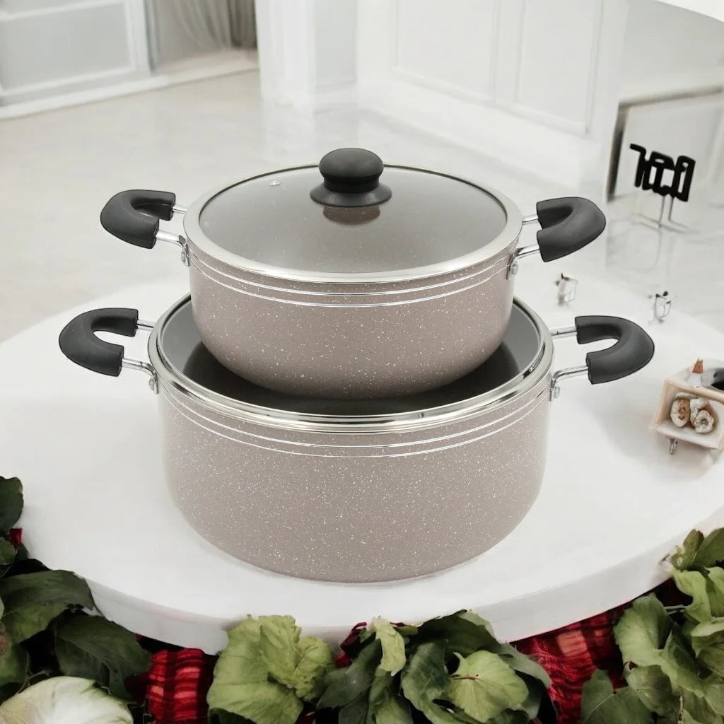 DELCASA 10-Piece Non-Stick Cookware Set – Forged Aluminum Body with Durable 3-Layer Coating, PTFE & PFOA Free, Induction Compatible, Bakelite Handles, Tempered Glass Lids with Steel Frame - Damoo