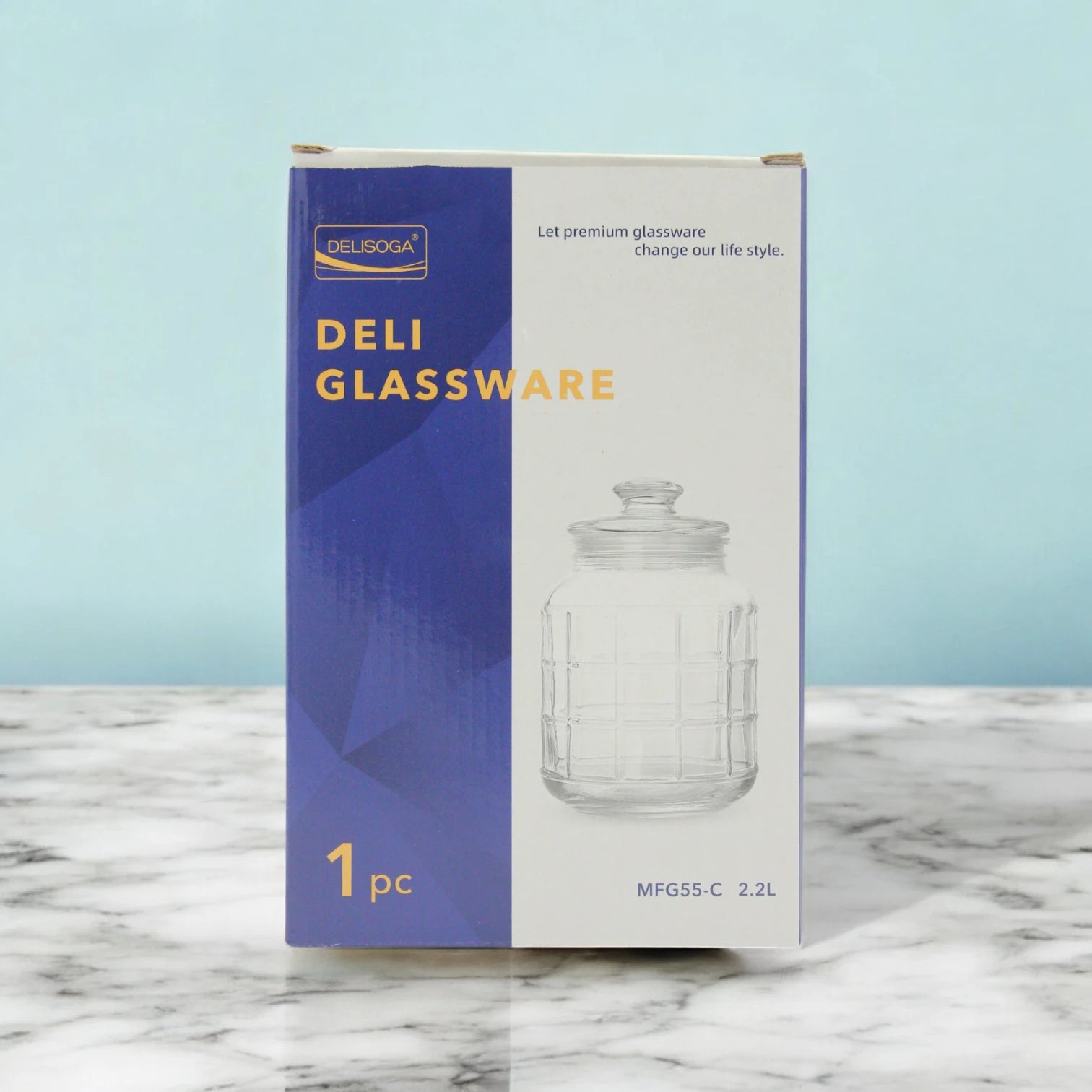 DELISOGA 2.2L Airtight Glass Storage Jar with Lid – Premium Clear Cylinder Container for Kitchen Pantry, Dry Goods & Snacks – Model MFG55-C - Damoo