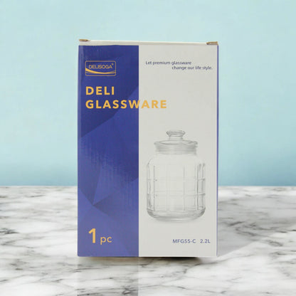 DELISOGA 2.2L Airtight Glass Storage Jar with Lid – Premium Clear Cylinder Container for Kitchen Pantry, Dry Goods & Snacks – Model MFG55-C - Damoo