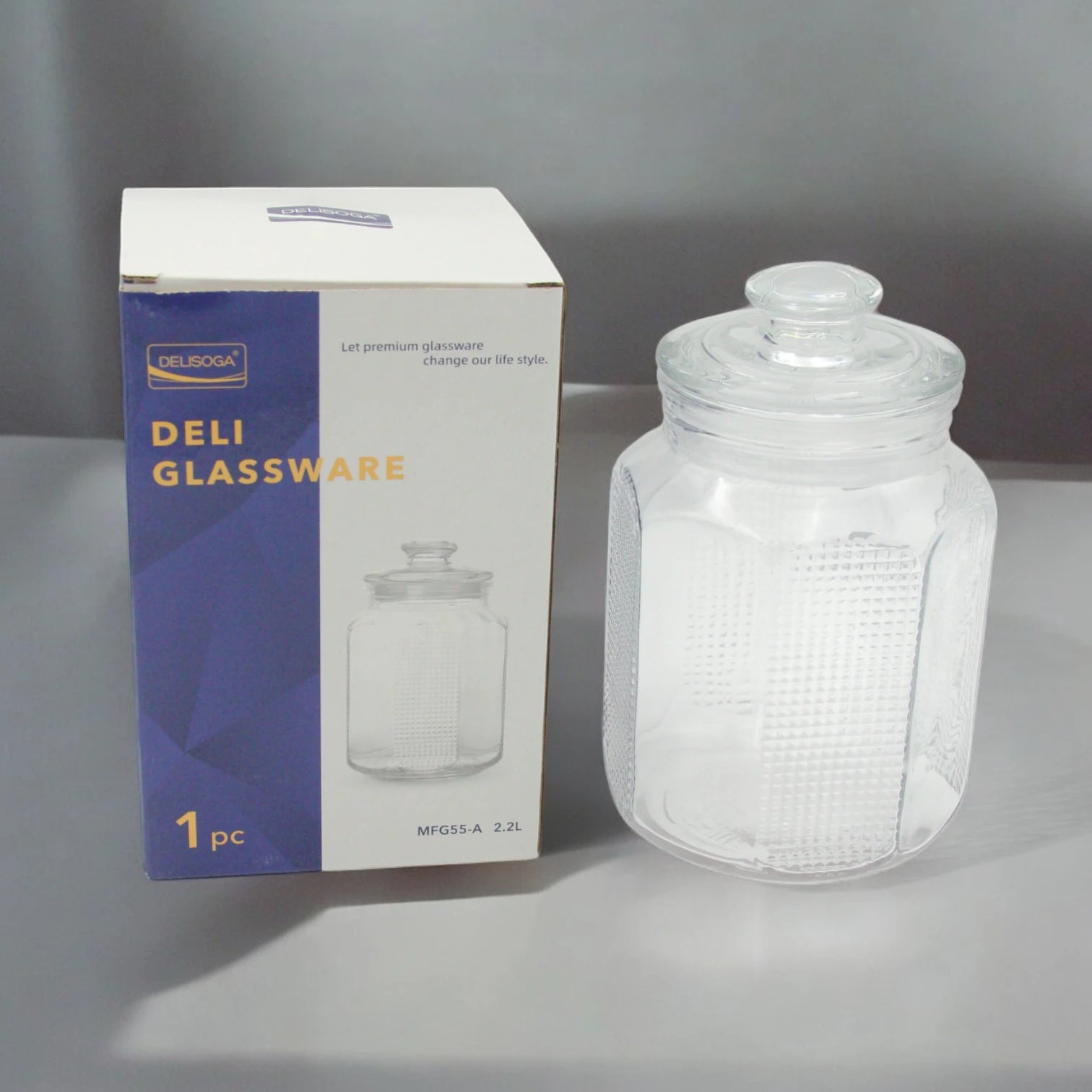 DELISOGA Airtight Glass Storage Jar 2.2 L – Airtight BPA-Free Clear Container with Silicone Seal – Stackable, Durable, Dishwasher Safe – Pantry & Kitchen Organizer - MFG55-A - Damoo
