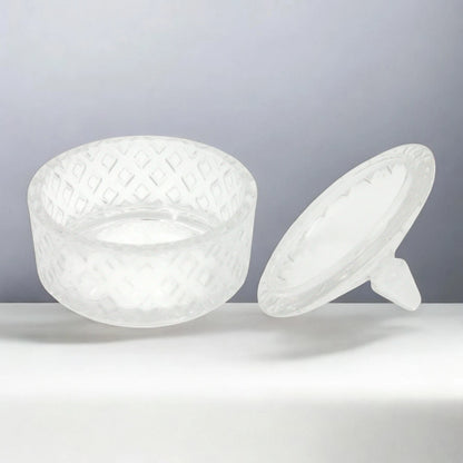 Delisoga Crystal Glass Sugar Bowl with Lid – Elegant Diamond Pattern | Decorative Candy Jar & Storage Container – 1 Set - Damoo