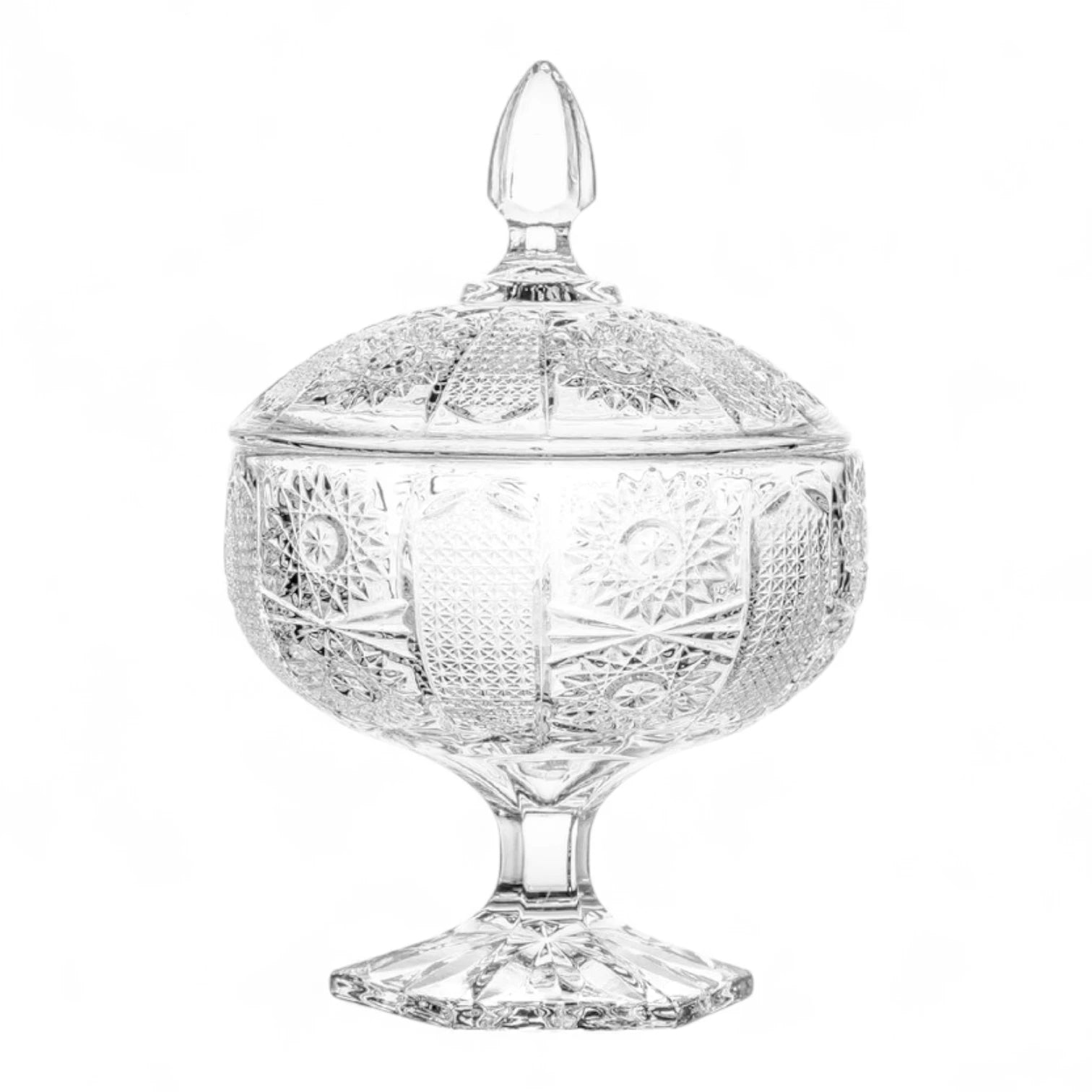 DELISOGA Decorative Candy Jar DSTG1044 with Lid – Premium Vintage-Style Cut Soda Lime Glass Jar for Home Décor, Sweets, Snacks & Gifting – Elegant Footed Bowl Display Container - Damoo