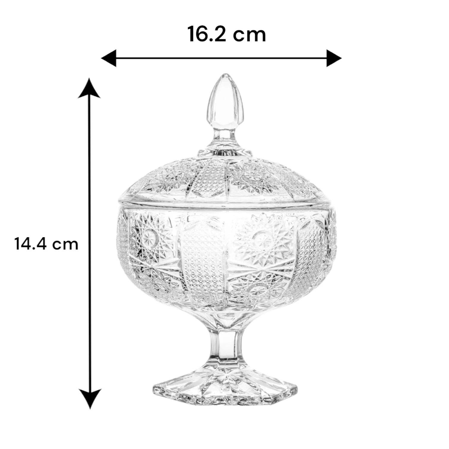 DELISOGA Decorative Candy Jar DSTG1044 with Lid – Premium Vintage-Style Cut Soda Lime Glass Jar for Home Décor, Sweets, Snacks & Gifting – Elegant Footed Bowl Display Container - Damoo