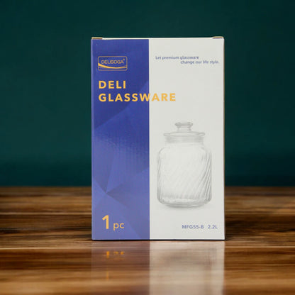 DELISOGA  Fancy Cylindrical Glass Jar with Cork Lid 2.2L – Airtight Food Storage Container – Dishwasher Safe, Clear Design, Ideal for Pantry, Kitchen & Decor - MFG55-B - Damoo