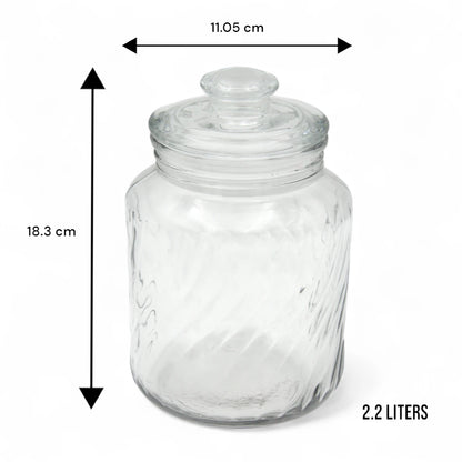 DELISOGA  Fancy Cylindrical Glass Jar with Cork Lid 2.2L – Airtight Food Storage Container – Dishwasher Safe, Clear Design, Ideal for Pantry, Kitchen & Decor - MFG55-B - Damoo