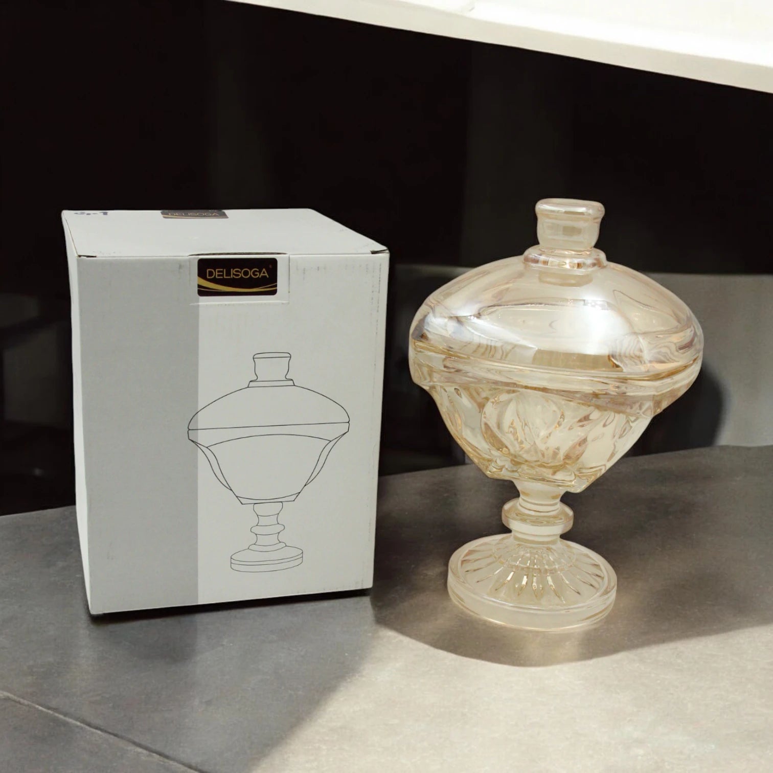Delisoga Floral Glass Storage Jar with Lid DSZJ2051-6HA – Square Design with Gold Floral Accent | Airtight Clear Container for Nuts, Snacks, Pantry & Kitchen Décor - Damoo