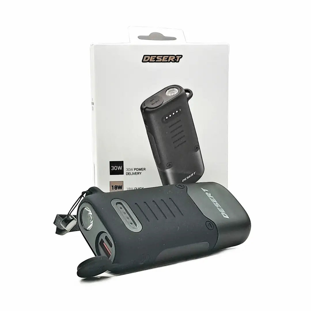 DESERT Power Bank 10,000mAh With Flash Light  | 18W USB + 30W Type-C PD Fast Charging | Dual Input (Micro & Lightning) | Universal Compatibility - Damoo
