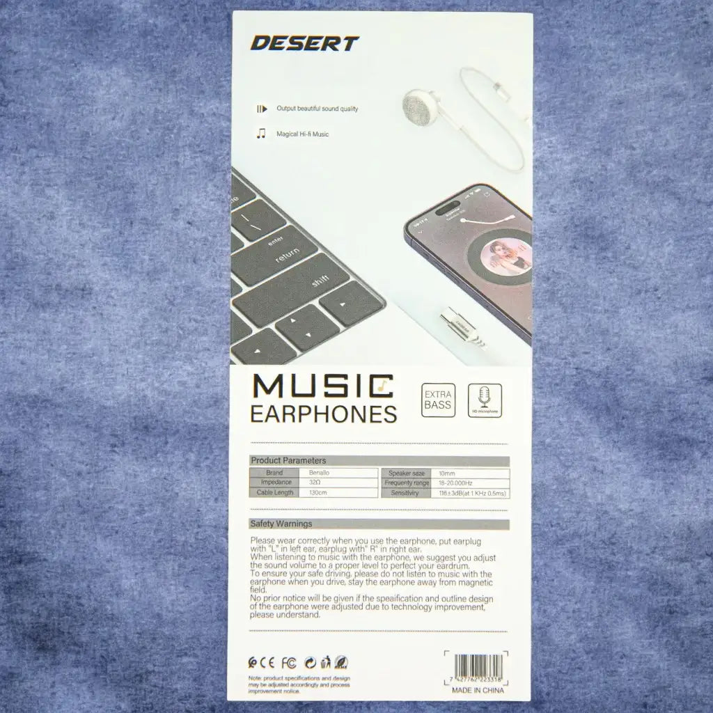 Desert Stereo Earphone with Type-C Connector – Ear Wired Mono Earphone with Mic, Deep Bass, 1.3m Braided Cable, 10mm Speaker Size for iPhone - Damoo
