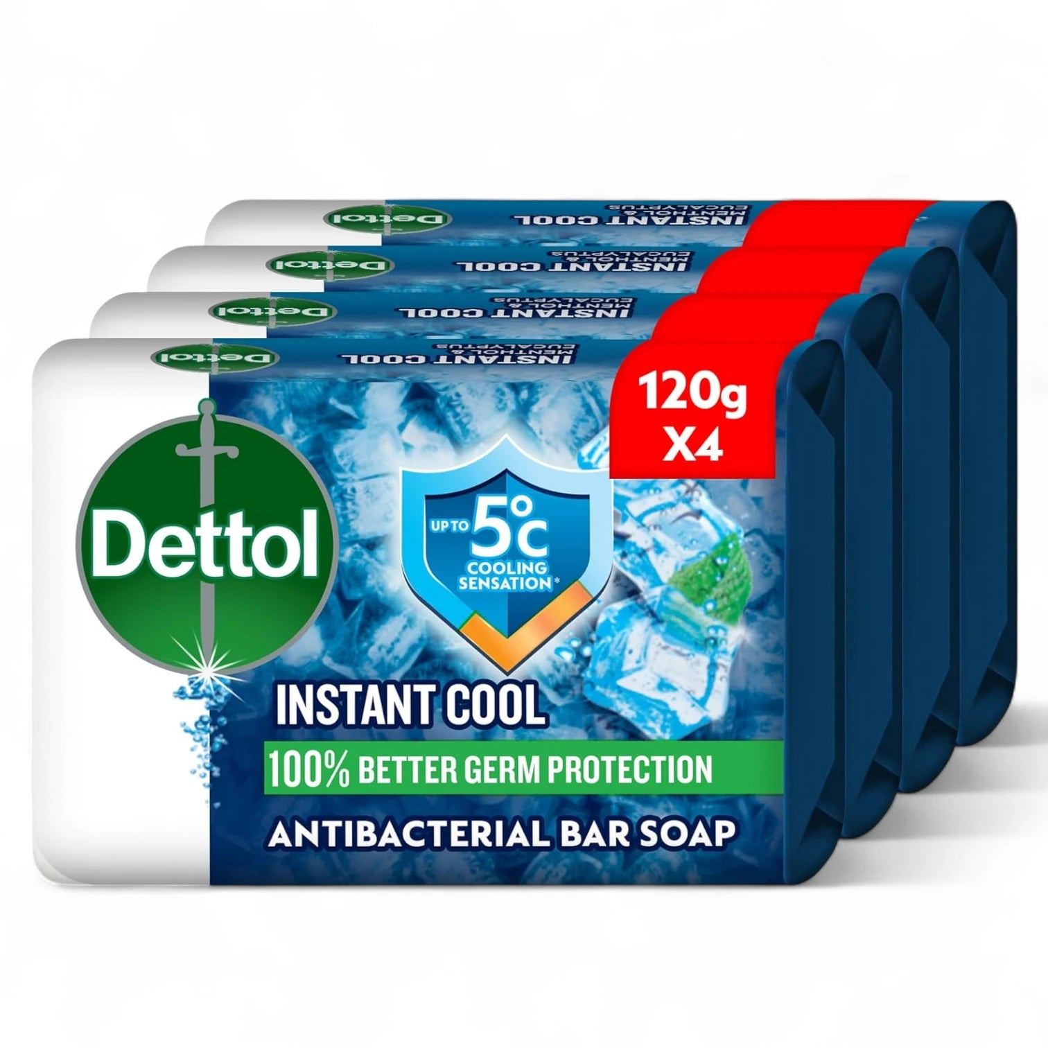 Dettol Cool Antibacterial Bathing Soap 120g x 4 Bars – 100% Germ Protection with Menthol & Eucalyptus Scent - Damoo