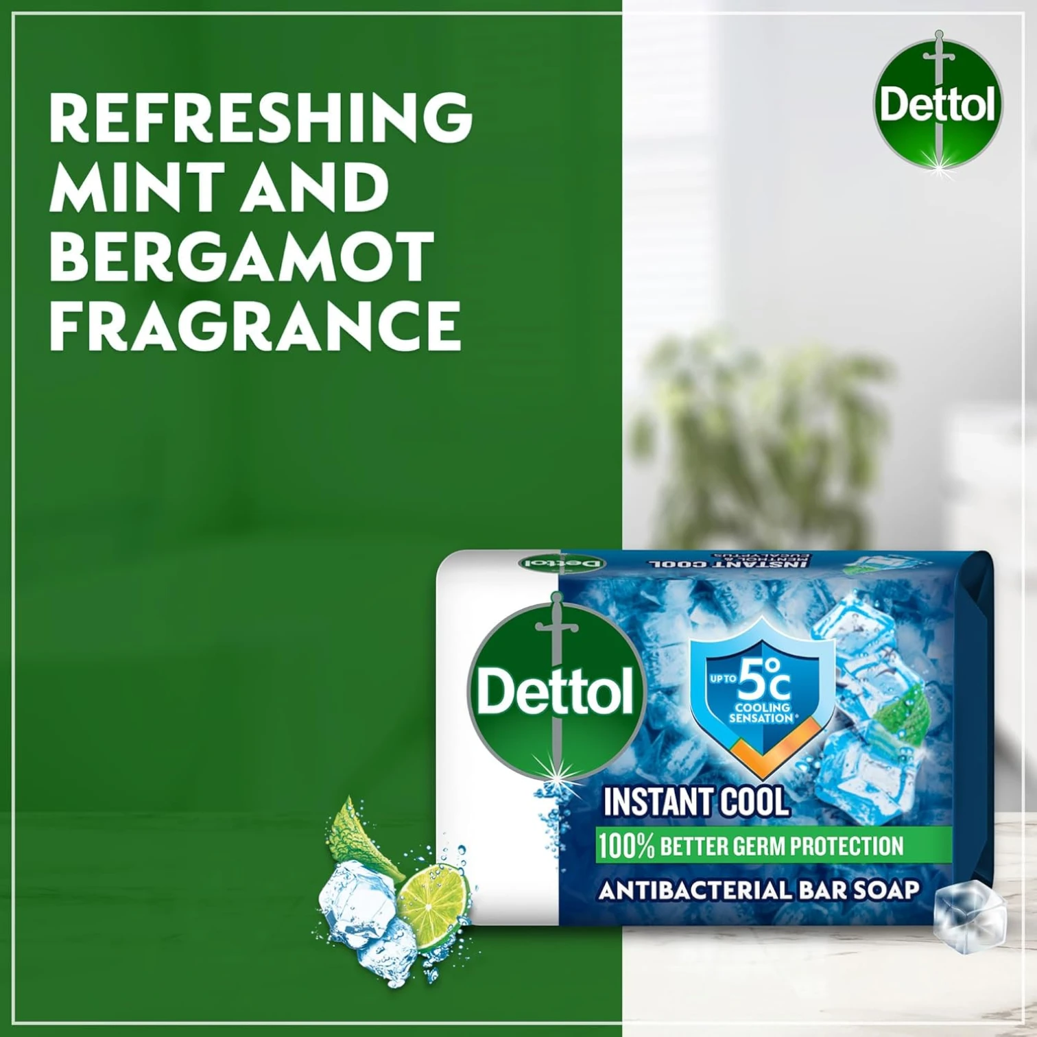 Dettol Cool Antibacterial Bathing Soap 120g x 4 Bars – 100% Germ Protection with Menthol & Eucalyptus Scent - Damoo