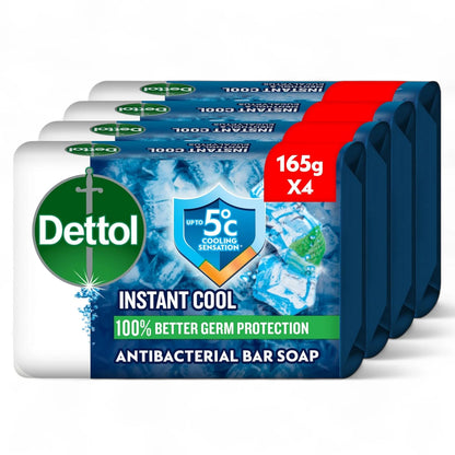 Dettol Cool Antibacterial Bathing Soap 165g x 4 Bars – 100% Germ Protection with Menthol & Eucalyptus Scent - Damoo