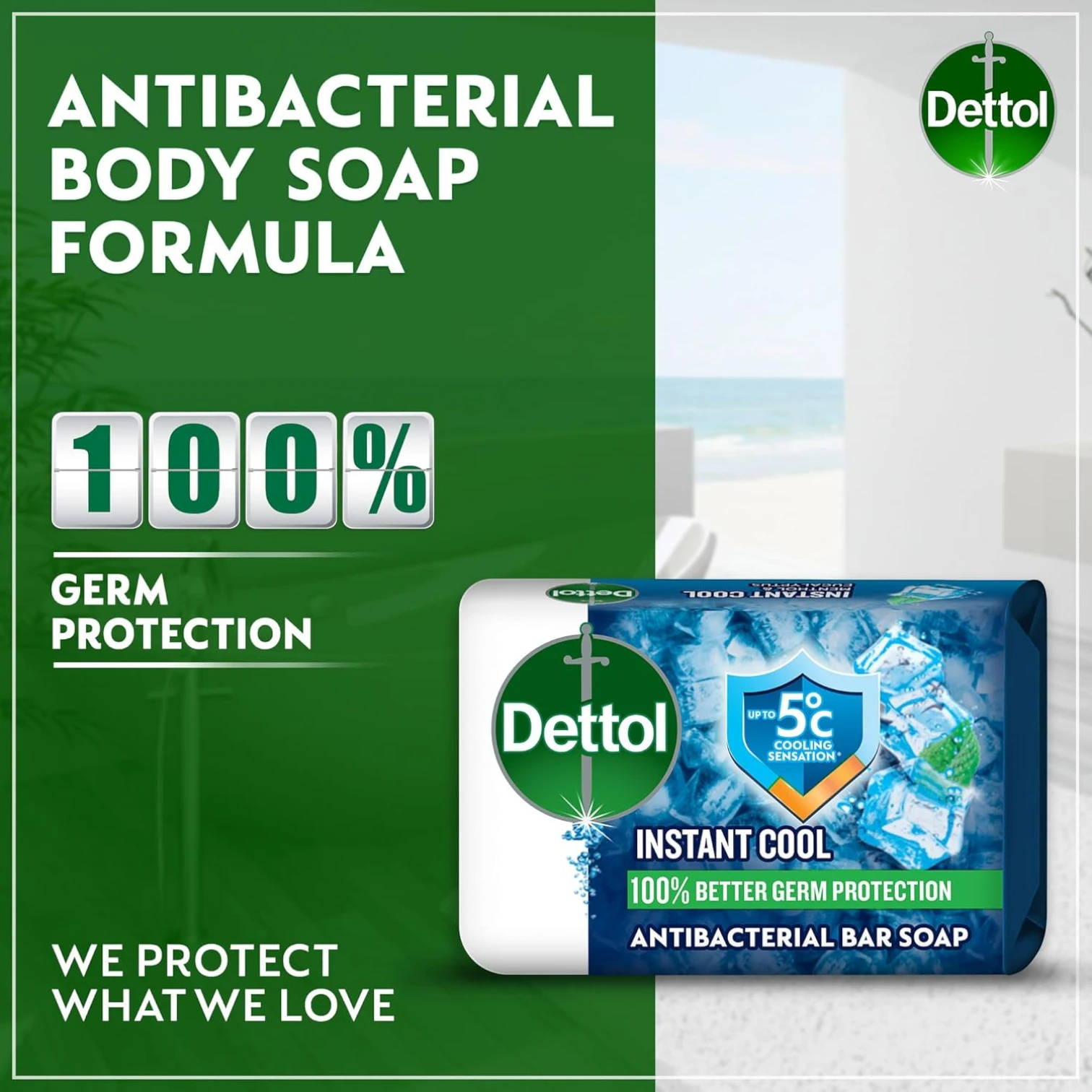 Dettol Cool Antibacterial Bathing Soap 120g x 4 Bars – 100% Germ Protection with Menthol & Eucalyptus Scent - Damoo