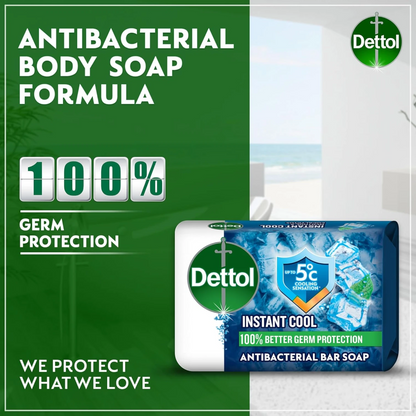 Dettol Cool Antibacterial Bathing Soap 120g x 4 Bars – 100% Germ Protection with Menthol & Eucalyptus Scent - Damoo