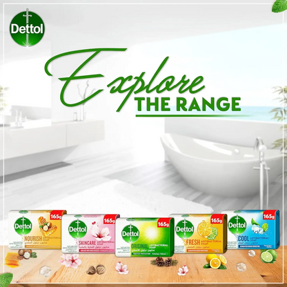 Dettol Fresh Antibacterial Bathing Soap Bar 165g x 4 Bars – Citrus & Orange Blossom Scent with Moisturizing Glycerine – 100% Germ Protection & Odor Control - Damoo