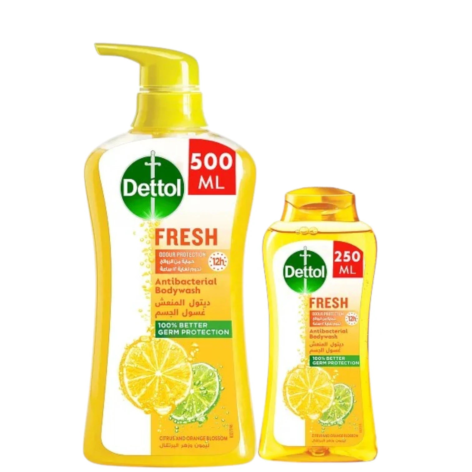 Dettol Fresh Shower Gel & Body Wash – 500ml + 250ml Combo Pack – Antibacterial Citrus & Orange Blossom Scent – pH-Balanced, Moisturizing, Dermatologically Tested Body Wash - Damoo