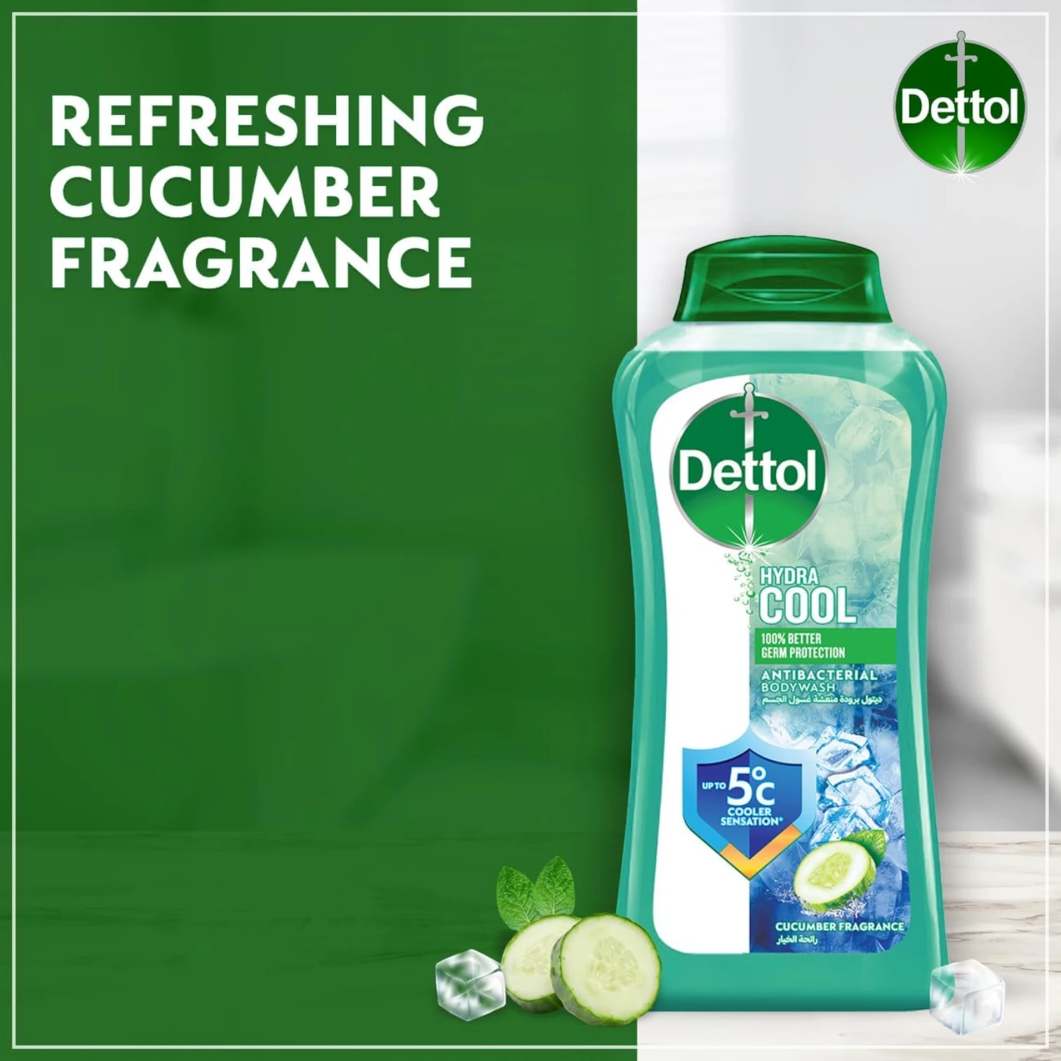 Dettol Hydra Cool Antibacterial Shower Gel – Cucumber & Icy Menthol, 500ml + 250ml | 2X Cooling Freshness & Germ Protection - Damoo