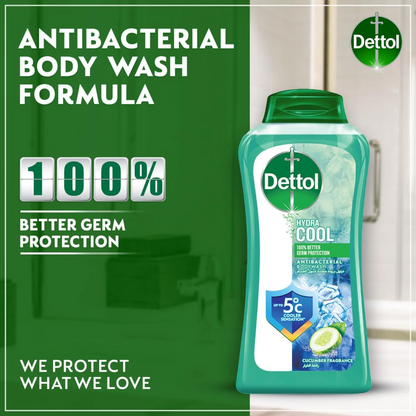 Dettol Hydra Cool Antibacterial Shower Gel – Cucumber & Icy Menthol, 500ml + 250ml | 2X Cooling Freshness & Germ Protection - Damoo