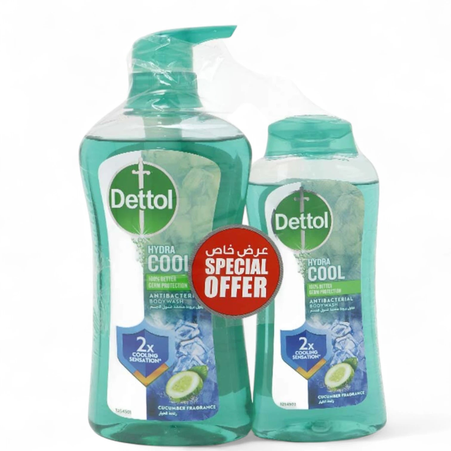 Dettol Hydra Cool Antibacterial Shower Gel – Cucumber & Icy Menthol, 500ml + 250ml | 2X Cooling Freshness & Germ Protection - Damoo