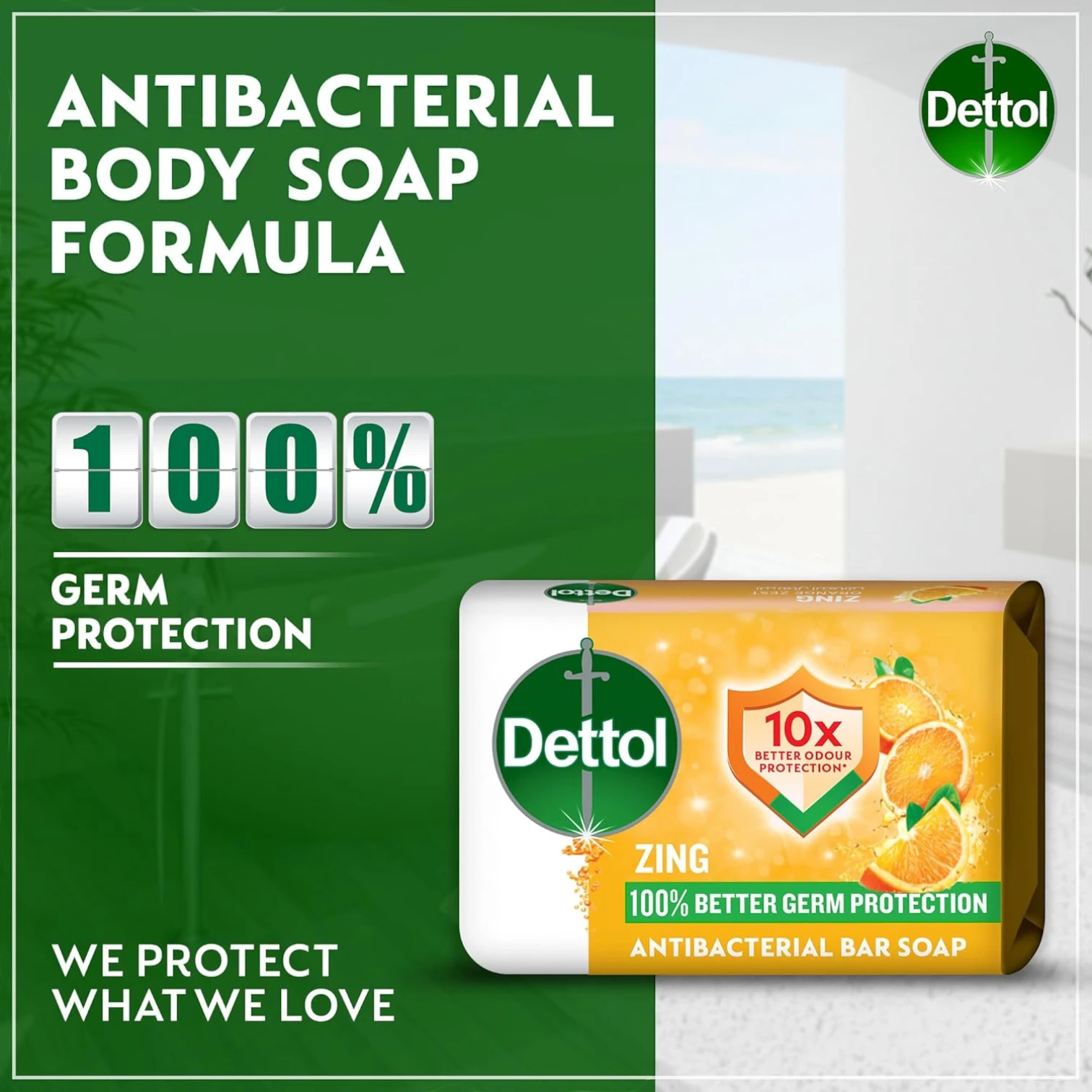 Dettol Zing Antibacterial Bathing Soap Bar 165g x 4 Bars – Refreshing Orange Citrus Scent – 10X Better Odour Protection & 100% Germ Defense – Dermatologically Tested - Damoo