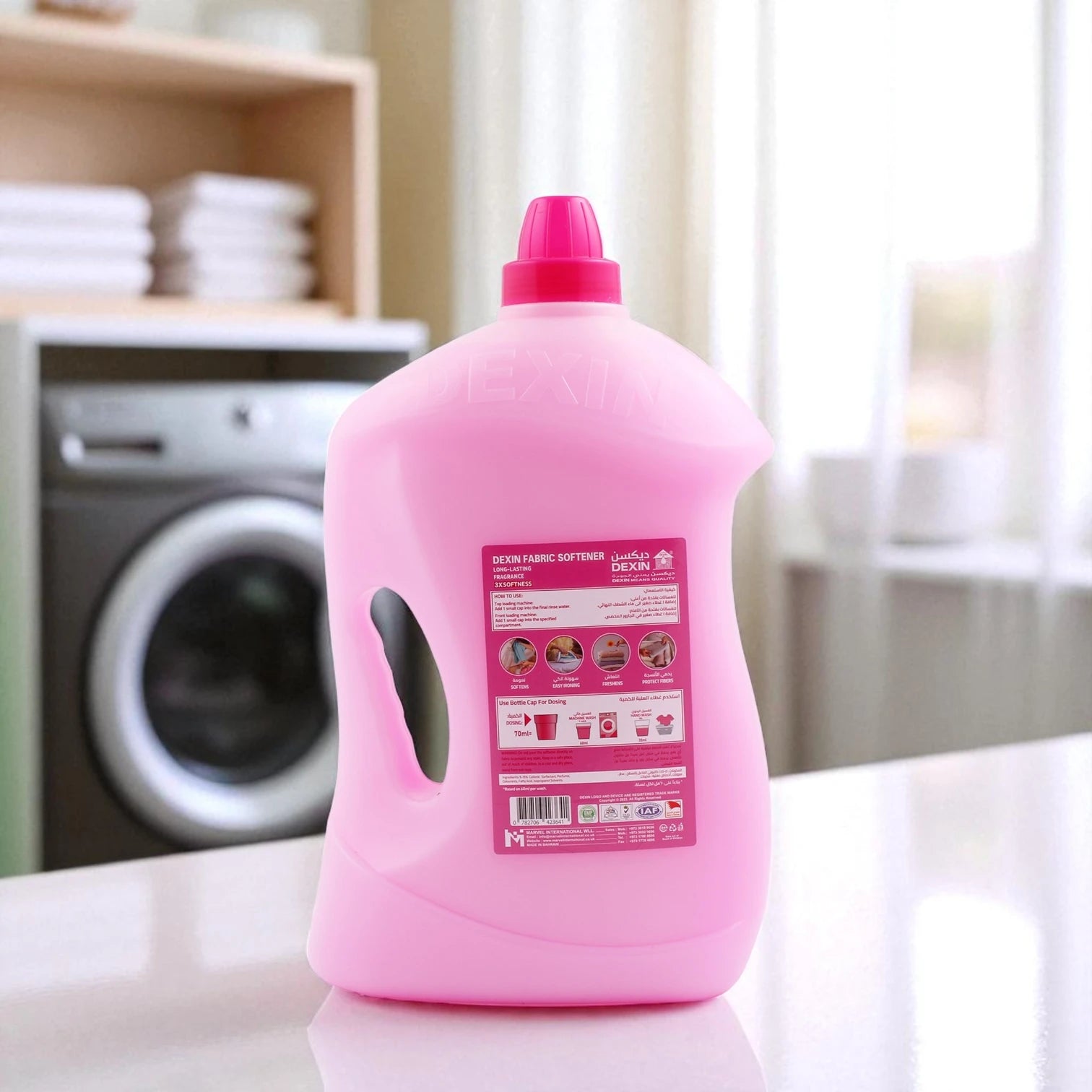 Dexin Fabric Softener Pink – Value Pack 4L – Triple Softness with Long-Lasting Floral Scent – For Machine & Hand Washing – Easy-Pour Bottle with Handle - Damoo