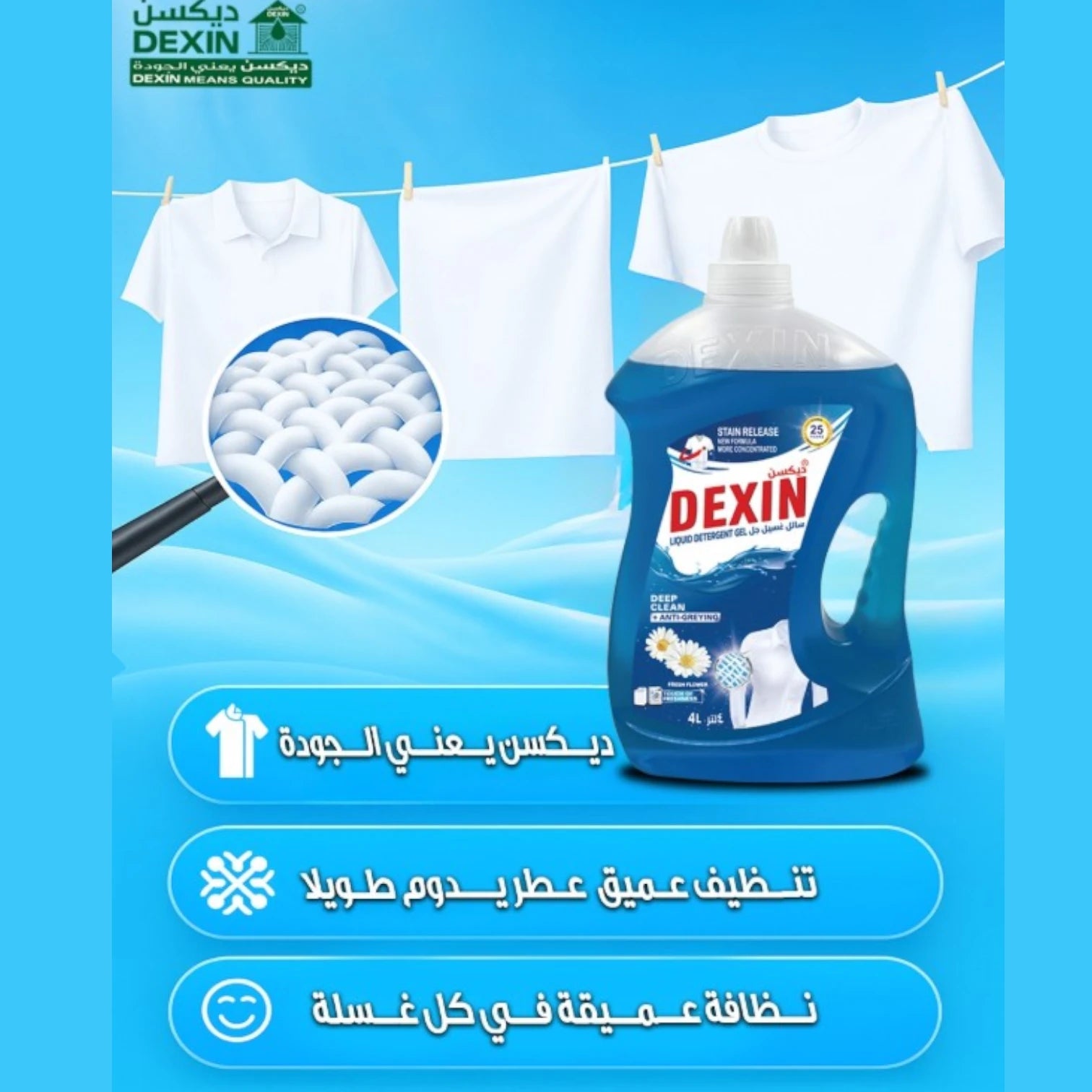 Dexin Liquid Detergent Gel – 4L | Powerful Stain Removal & Fresh Scent | Family-Sized Laundry Detergent - Damoo