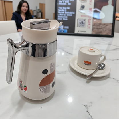 Regal Painted Vacuum Flask 1.0L – Modern Cream Design with Chrome Handle | Stylish Insulated Jug for Hot & Cold Beverages | Geometric Print | Double Wall Thermal Flask