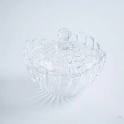 DIAMONDS Elegant Crystal-Style Glass Candy Bowl with Lid –  Decorative Clear Storage Jar for Sweets, Nuts & Decor – Diamond Cut Design - Damoo