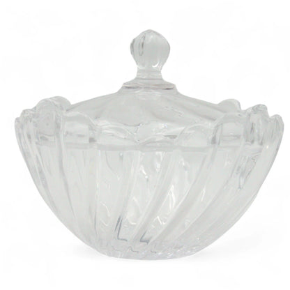 DIAMONDS Elegant Crystal-Style Glass Candy Bowl with Lid –  Decorative Clear Storage Jar for Sweets, Nuts & Decor – Diamond Cut Design - Damoo
