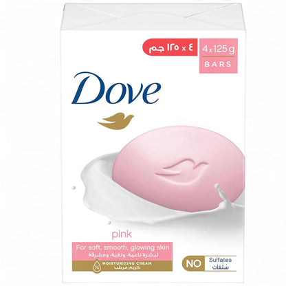 Dove Beauty Cream Bar Soap – Pink, 125g x 4 | Gentle Cleansing Soap with ¼ Moisturizing Cream, For All Skin Types - Damoo