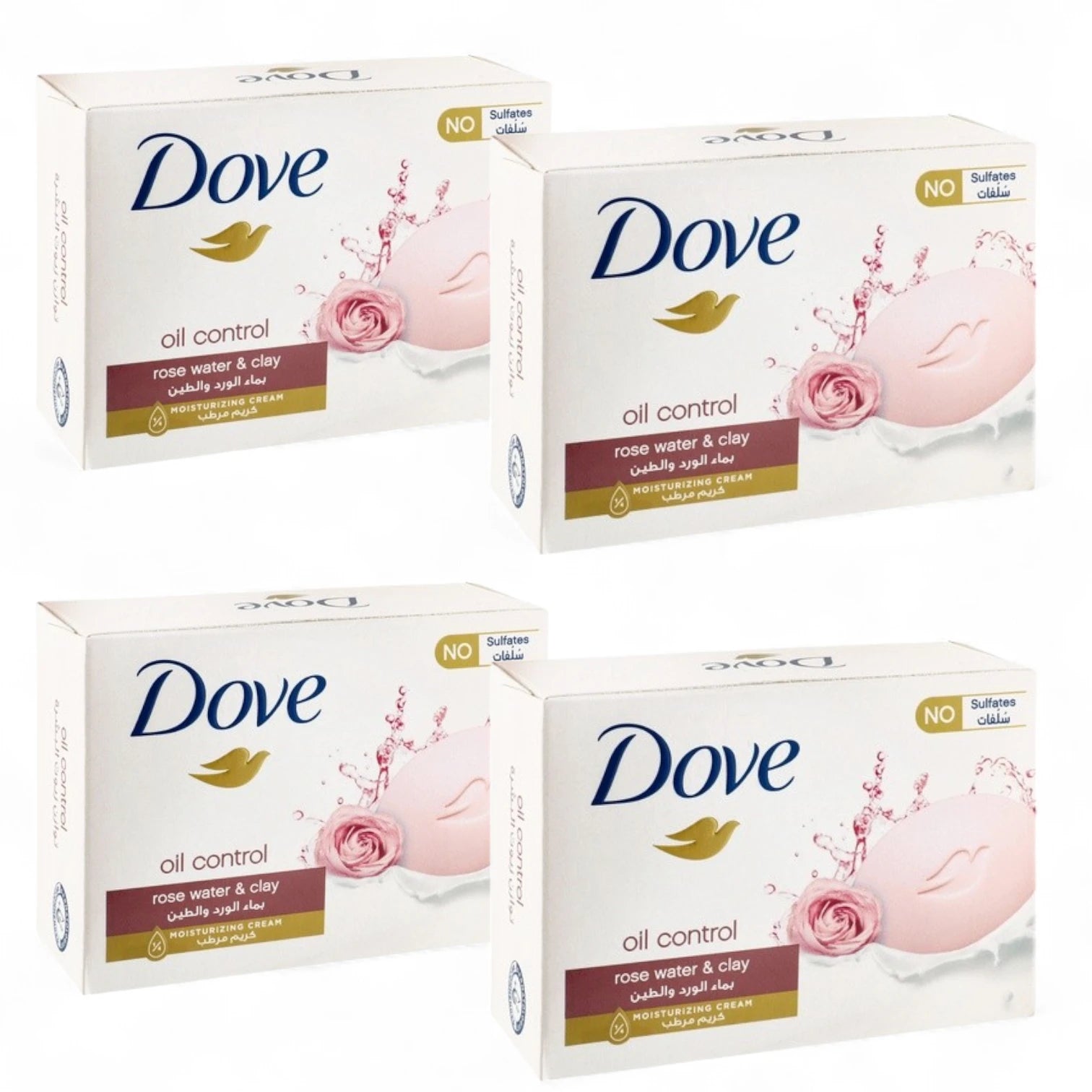 Dove Go Fresh Oil Control Beauty Bar with Rose Water & Clay 4 x 160g | Deep Cleansing Soap Bar for Oily Skin with ¼ Moisturizing Cream - Damoo