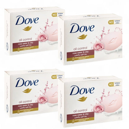 Dove Go Fresh Oil Control Beauty Bar with Rose Water & Clay 4 x 160g | Deep Cleansing Soap Bar for Oily Skin with ¼ Moisturizing Cream - Damoo
