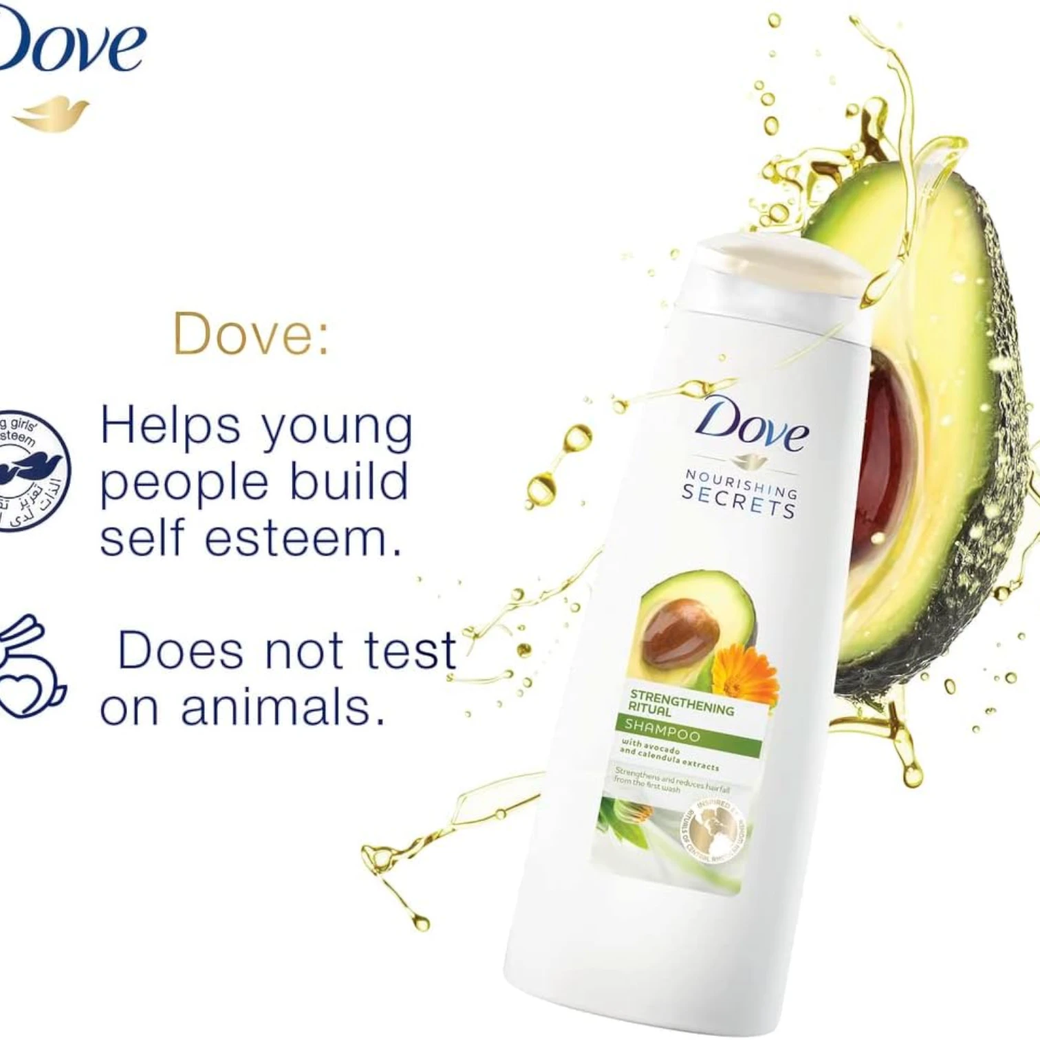 Dove Strengthening Ritual Shampoo & Conditioner Combo – 2 x 400 ml | With Avocado Oil & Calendula Extract | Reduces Hair Fall, Strengthens from Root to Tip | Nourishing Secrets Hair Care Duo - Damoo