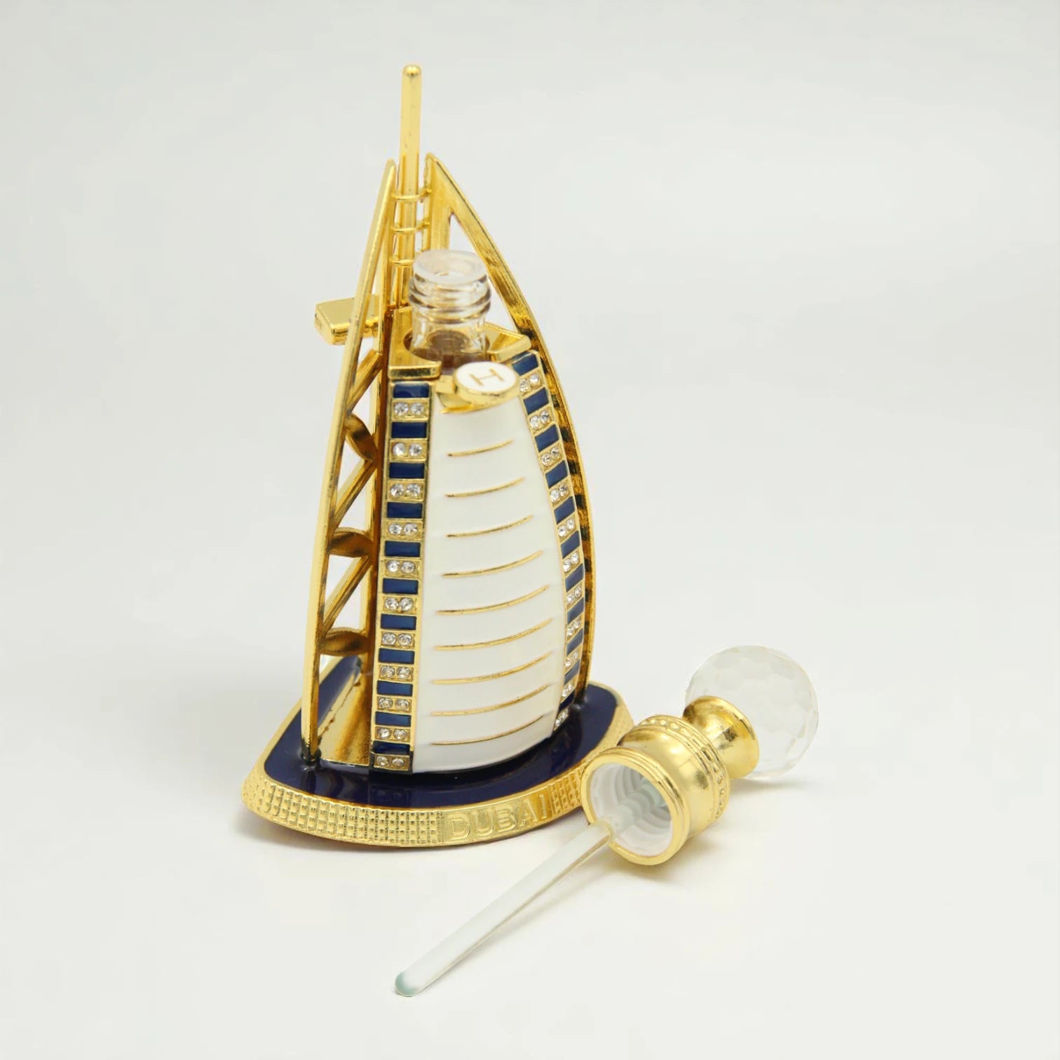 Dubai Burj Al Arab Perfume Bottle 50 ML – Luxury Refillable Fragrance Holder with Crystal Dropper & Gold Detailing - Damoo