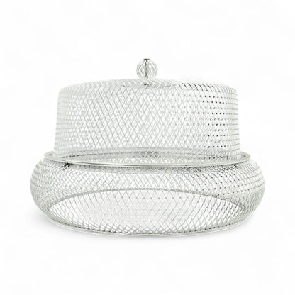Durable Snack & Dessert Tray with Insect-Proof Metal Mesh Dome – Shatter-Resistant Base for Elegant Indoor & Outdoor Food Serving - Damoo