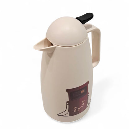 Crystal House Arabic Coffee Thermos Flask – Beige Insulated Vacuum Jug with "قهوة" Print –  Plastic Body with Inner Glass Liner for Hot & Cold Beverages - Damoo