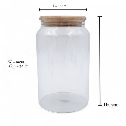Glass Kitchen Storage Jar with Acacia Wood Lid | Airtight Borosilicate Container for Spices, Coffee, Sugar & Dry Goods | Modern Pantry & Countertop Organizer