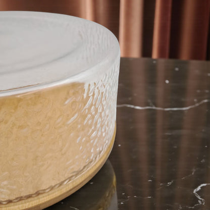 Textured Glass Cake Dome with Bamboo Base | Elegant Serving Display Cover for Cakes, Pastries & Cheese | Eco-Friendly & Modern Kitchenware