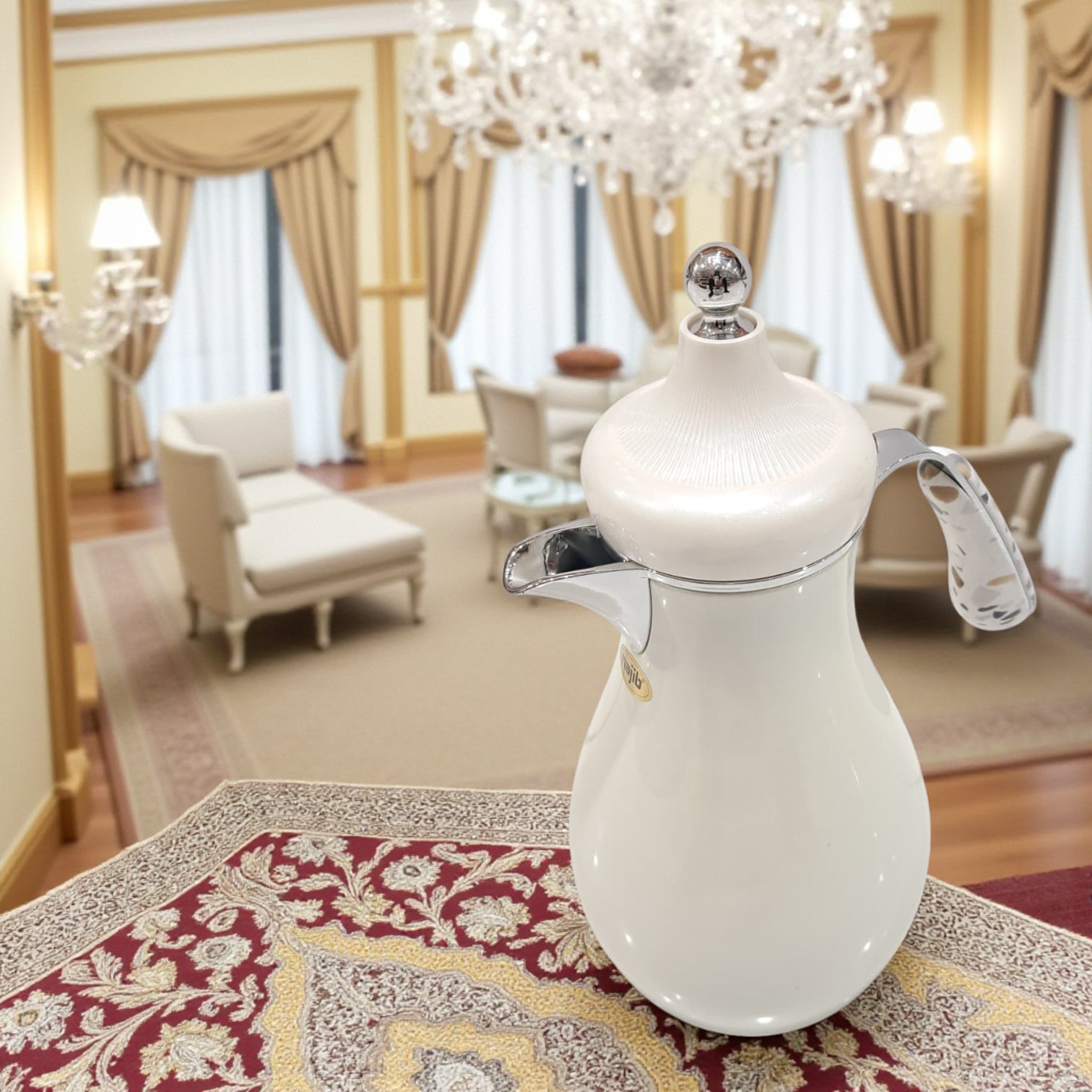 Najib Modern Style Vacuum Flask Set – 0.7L & 1.0L White Silver & White Gold Thermos Duo, Elegant Face Design, Double-Wall Insulated Jugs for Hot & Cold Beverages, Leak-Proof Lid & Ergonomic Handle - Damoo