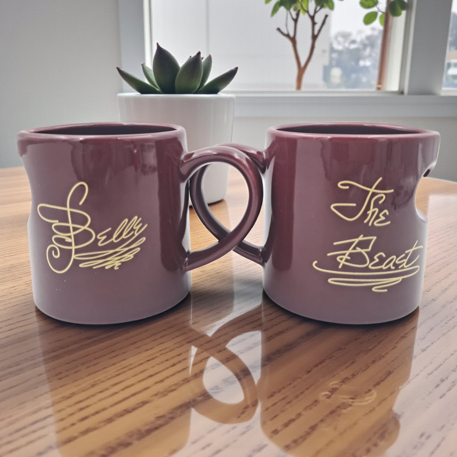Beauty & The Beast Couple Mugs – Romantic Matching Ceramic Coffee Cups with Heart-Shaped Design (H9 x L13 x W9 CM) - Damoo