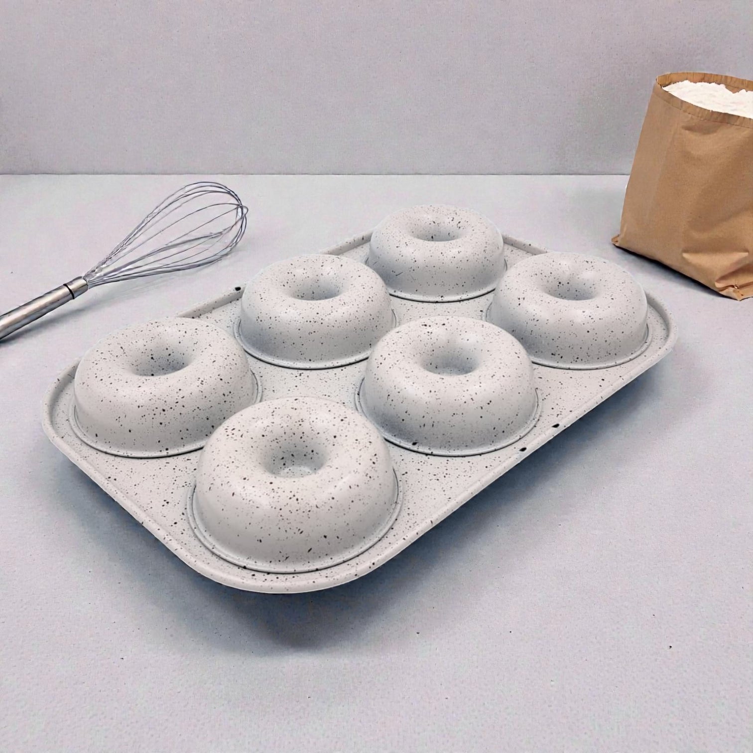 Granite 6-Cup Non-Stick Donut Baking Pan – Mini Doughnut Cake Tray for Sweet & Savoury Baking (2.5H x 26L x 18W CM) - Damoo